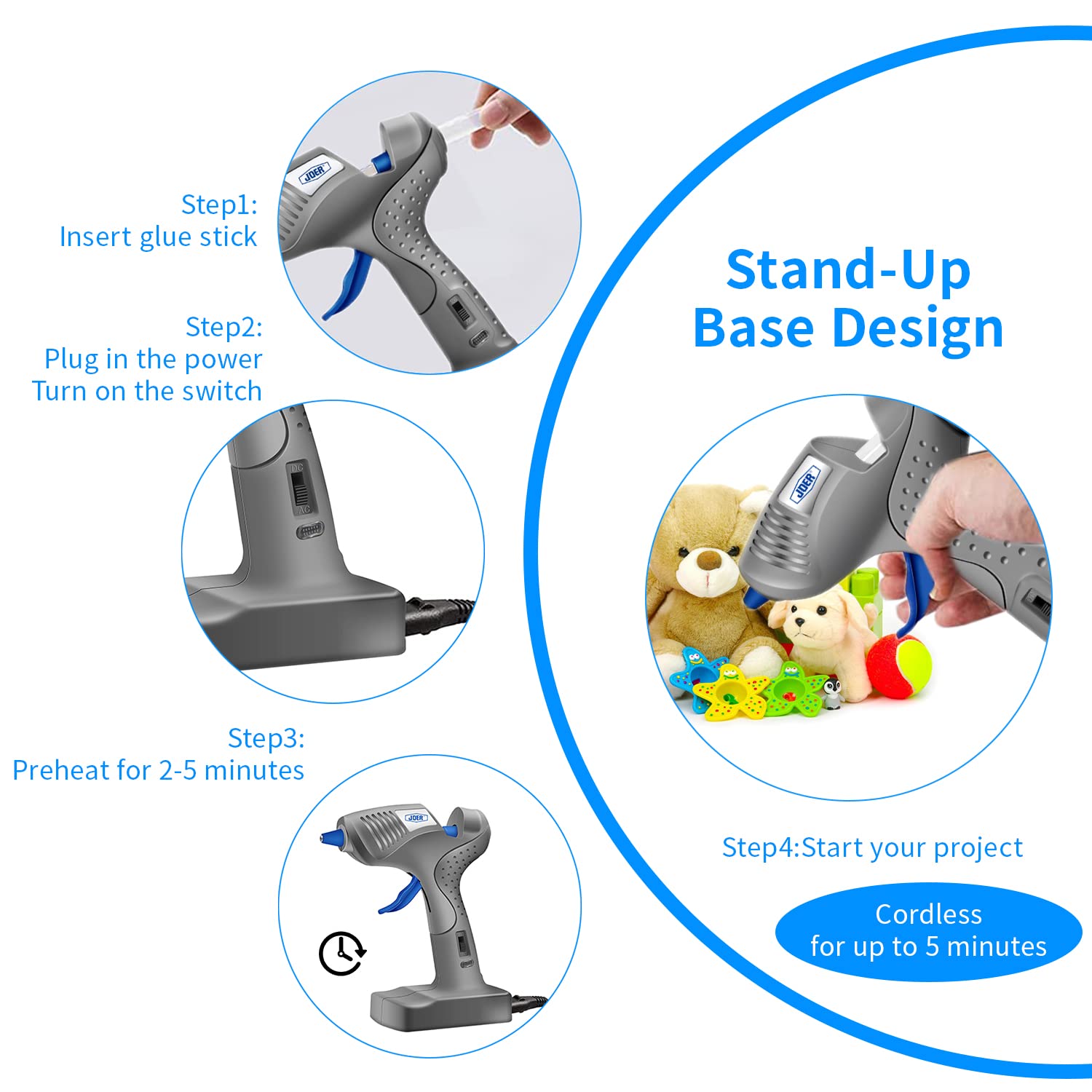 ELEPHANTBOAT Hot Glue Gun for DIY Crafts with Dual Power Supply and Stand Up Base | 20W Fast Preheating