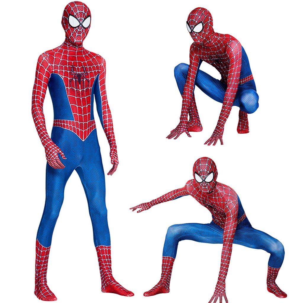 FANCYKU® Spiderman Dress Bodysuit With Mask Set For Kids Adult, Peter Parker Spider Man Costume, Spandex Spider-Man Toys Suit For Boys Teens Halloween, Party (Suit For Height 170Cm),Multicolor