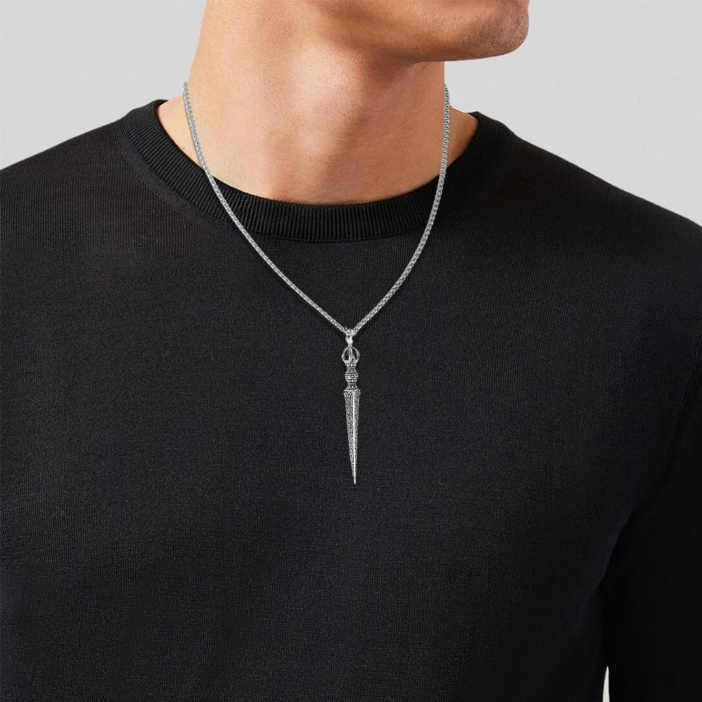 PROBEROS Necklace for Men featuring Vajra Dagger Pendant with Silver Chain | Gothic Gift