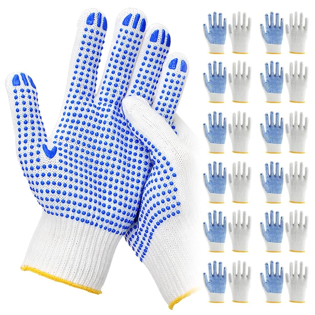Serplex® 12 Pairs Cotton Work Gloves with Anti-slip Dots for Men Women, Breathable Cotton Knit Grip Gloves for Gardening Warehouse Construction Mechanic Industrial