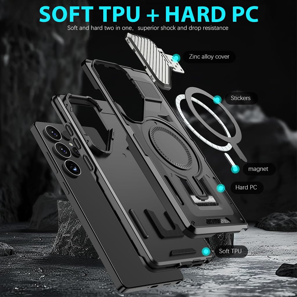 ZORBES Samsung Galaxy S24 Ultra Case with Magnetic Ring Stand and Kickstand | Black 3 PCS