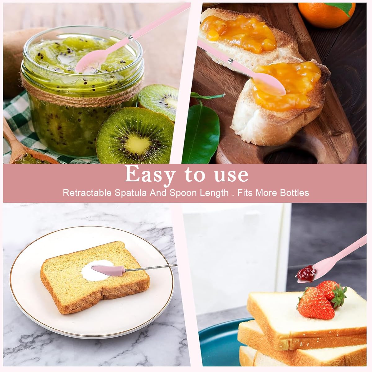 HASTHIP Mini Silicone Scooping Tools for Kitchen and Beauty Use 3Pcs Set | Telescopic Handles with Food‑Grade Silicone and Steel