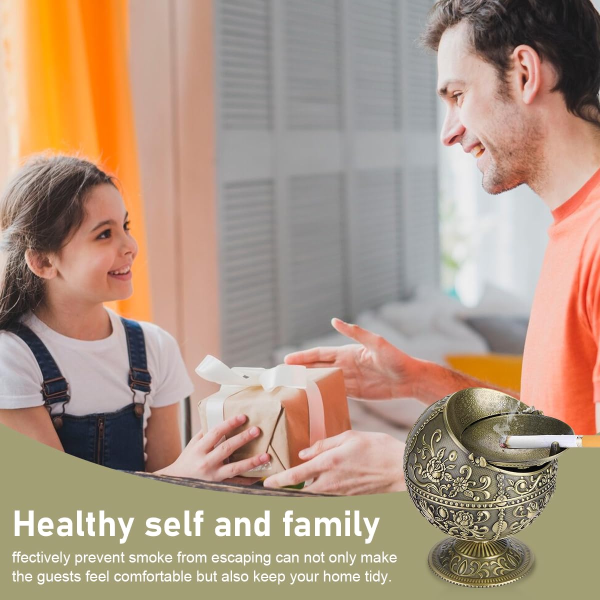 HASTHIP Ashtray for Cigarette with 9.8x11.5cm Detachable Lid featuring Zinc Alloy Design | Ideal for Car and Home Use