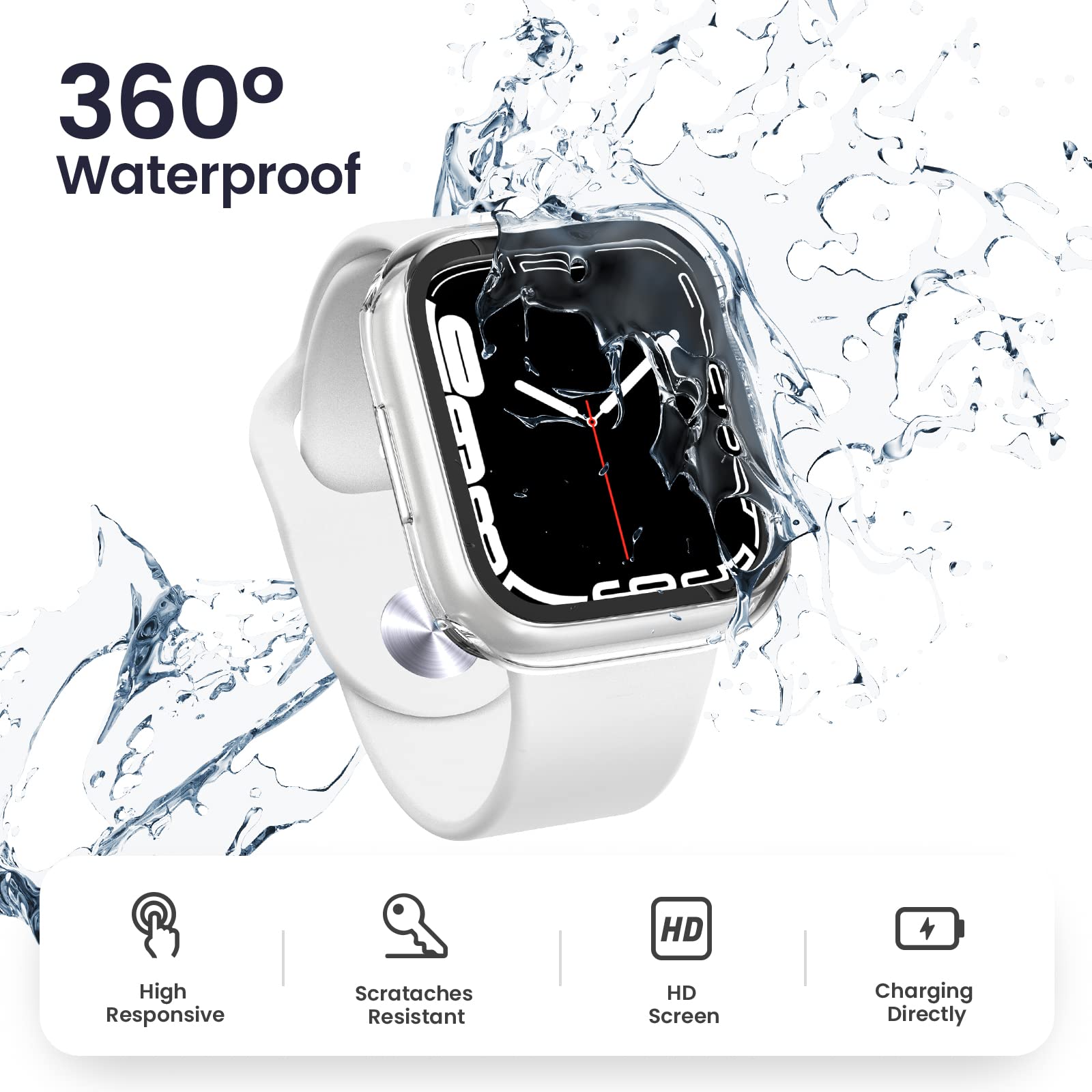 ZORBES Waterproof Hard Case for Apple Watch Series 7 45mm with 9H Tempered Glass | Daily Water Protection