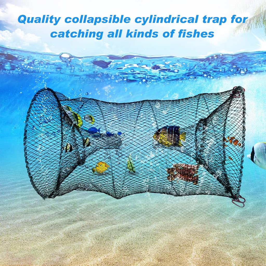 Proberos Fishing Net for Crabs Shrimps and Fish with Spiral Steel Frame 15.7x31 in Nylon Mesh