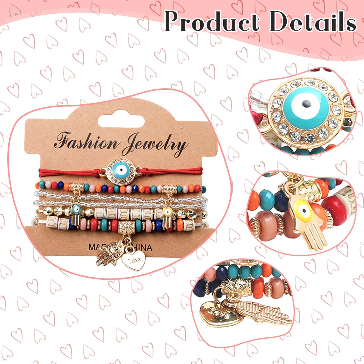SANNIDHI Boho Evil Eye Bracelet Set for Brother with 6 Layered Beaded Charms | Multicolor Stackable Gift for Women and Girls