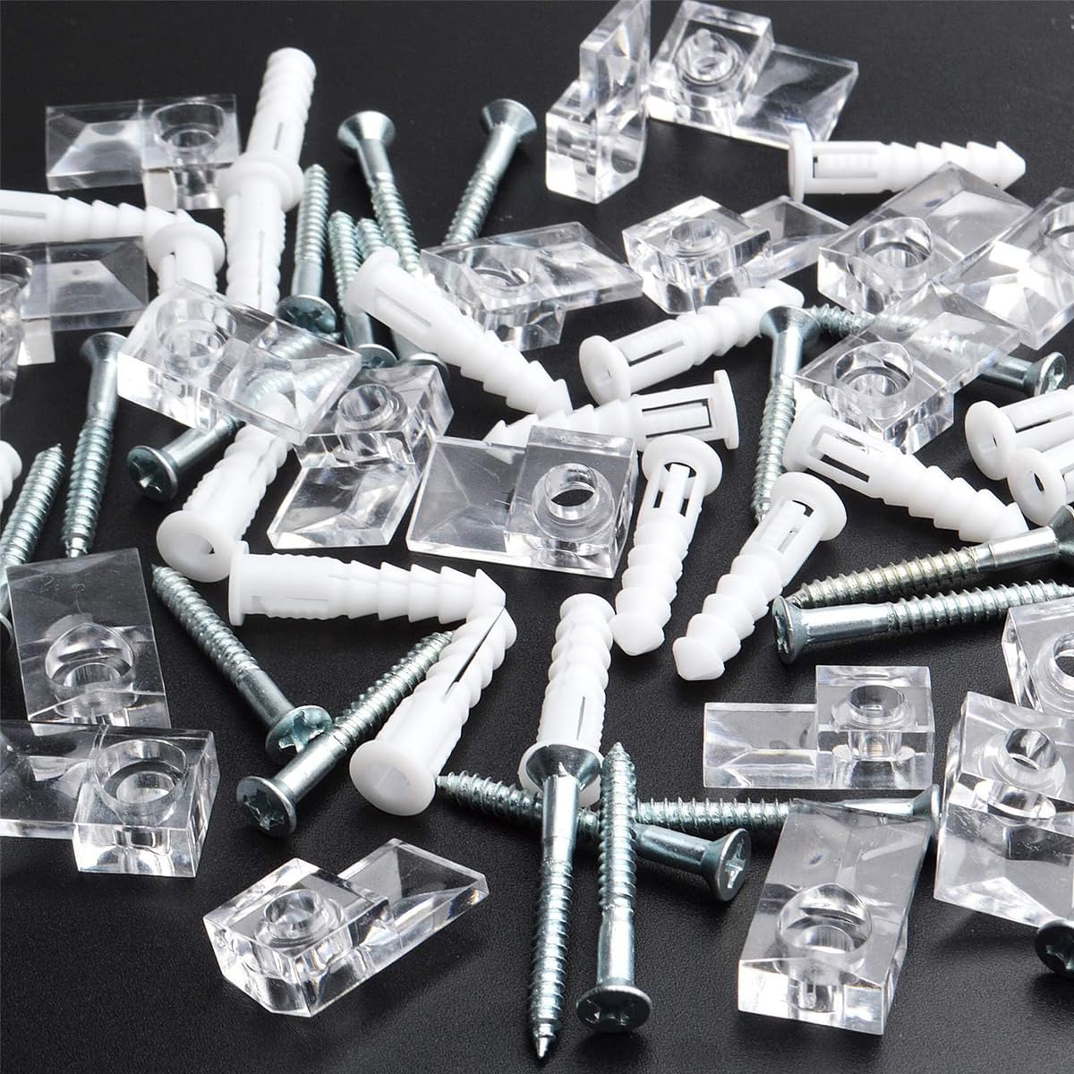 HASTHIP Mirror Holder Clips Kit for Wall Mounting with Screw Fixed Design Clear Plastic 20 Pack