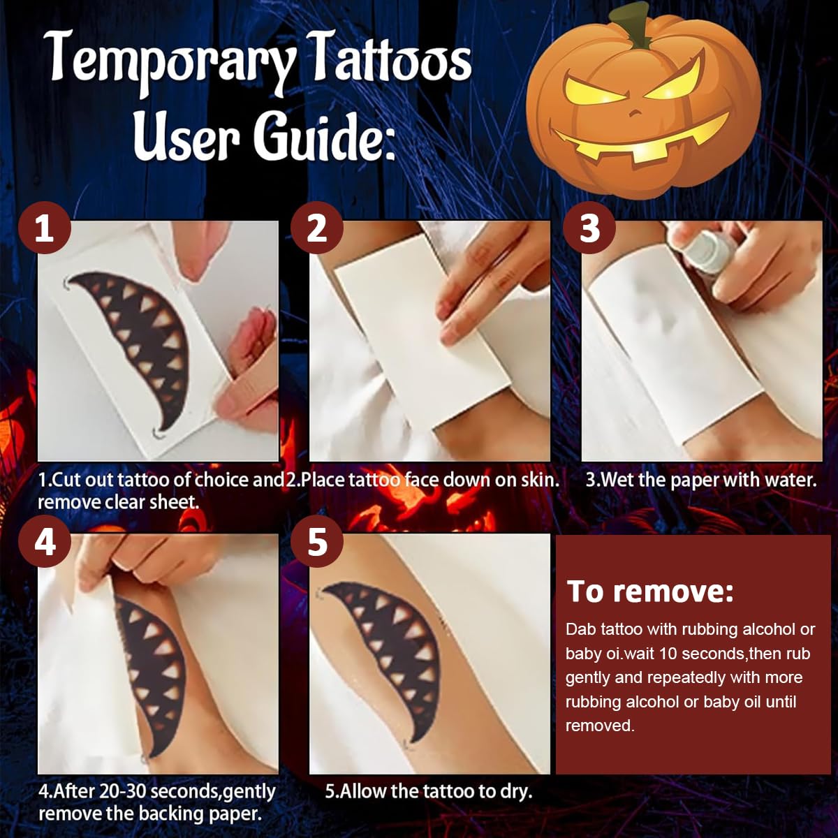 MAYCREATE Halloween Temporary Tattoo for Face featuring 3D Realistic Waterproof Designs | 10 Sheet Set