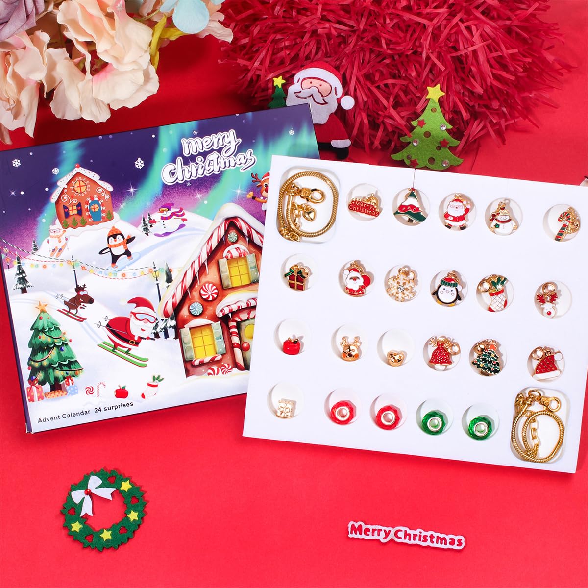 SANNIDHI Christmas Advent Calendar 2025 for Girls with 24 Grids and Gold Charms | DIY Bracelet Making Gift