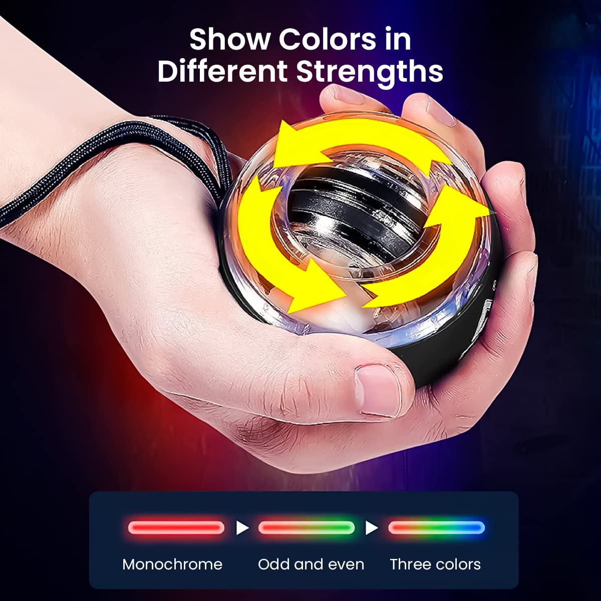 Optifit Wrist Gyro Ball for Forearm and Grip Training with Auto Start LED Spin | 7cm Portable Exerciser