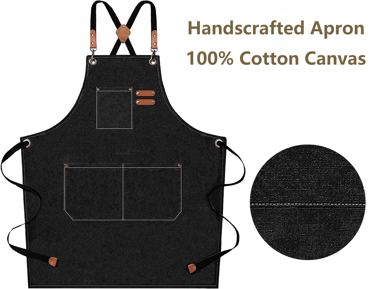 HASTHIP® Waterproof Apron for Home Kitchen, Grill, Restaurant, Workshop with Tool Pockets, Thicken Canvas Dustproof Apron, Adjustable Apron for Handwork, Woodenwork, Gardening