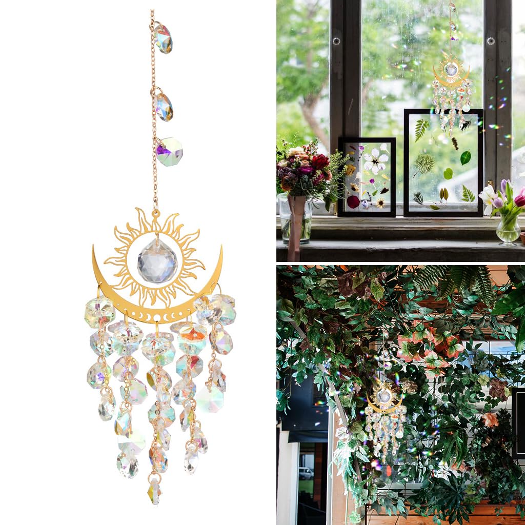HASTHIP Crystal Wind Chimes for Garden and Balcony with Hanging Hook 14.96 in | Acrylic Sun Catcher Decor