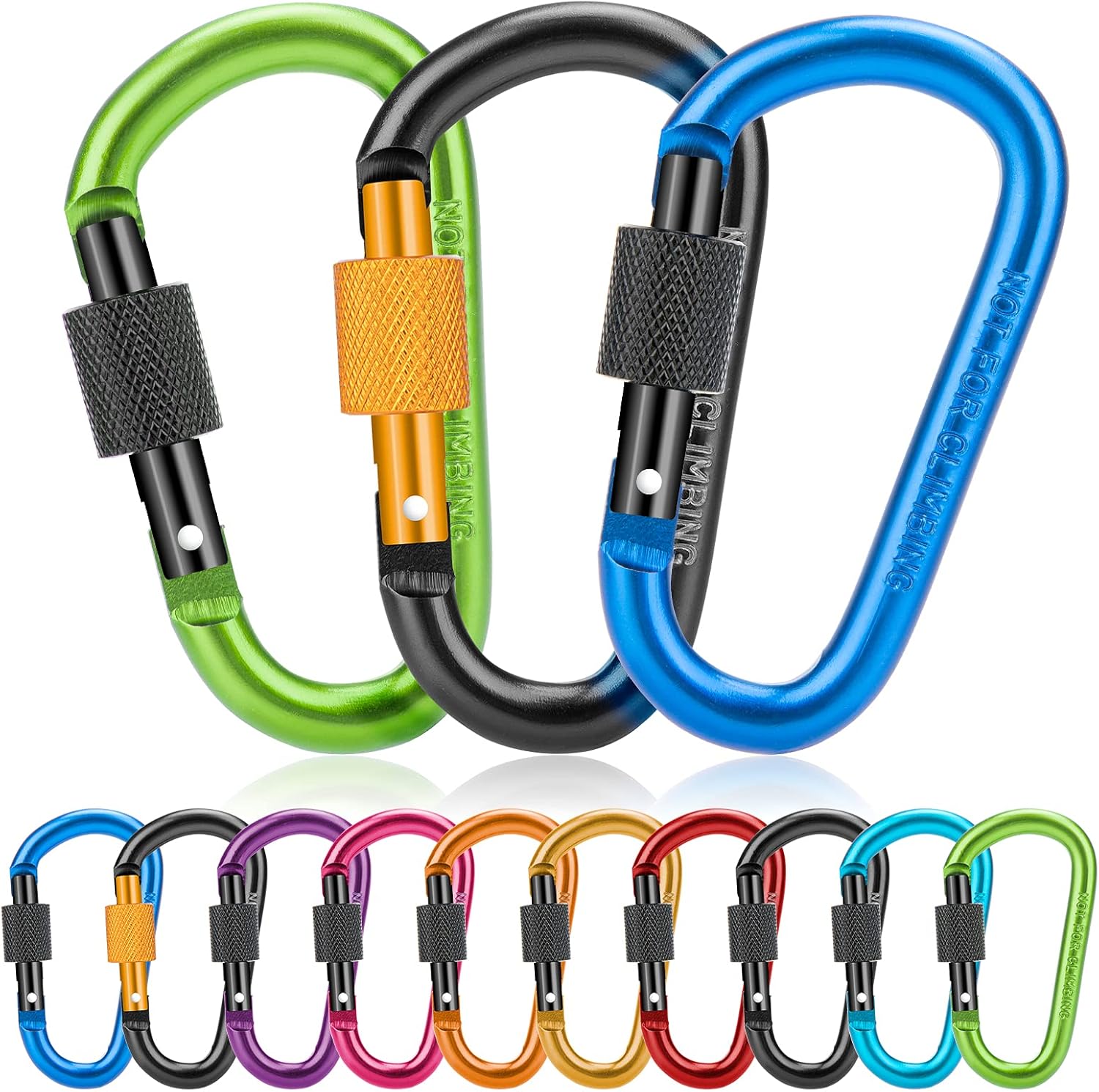 Proberos® Pack of 10 Carabiners with Screw Cap, D Shape Carabiner Set