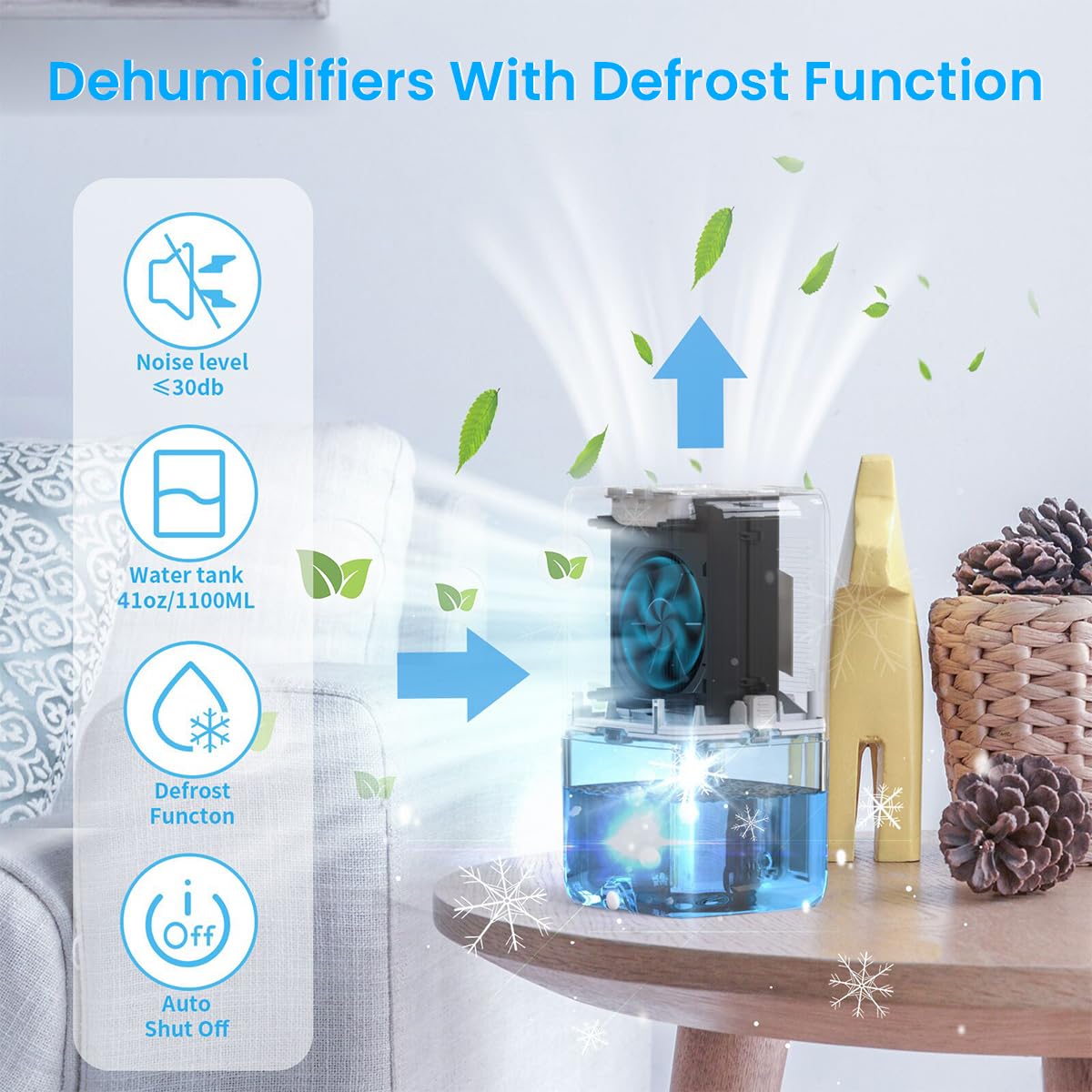 HANNEA Dehumidifier for Home and Bedroom with 1.2L Tank and Dual Drainage System | Quiet 40dB Operation