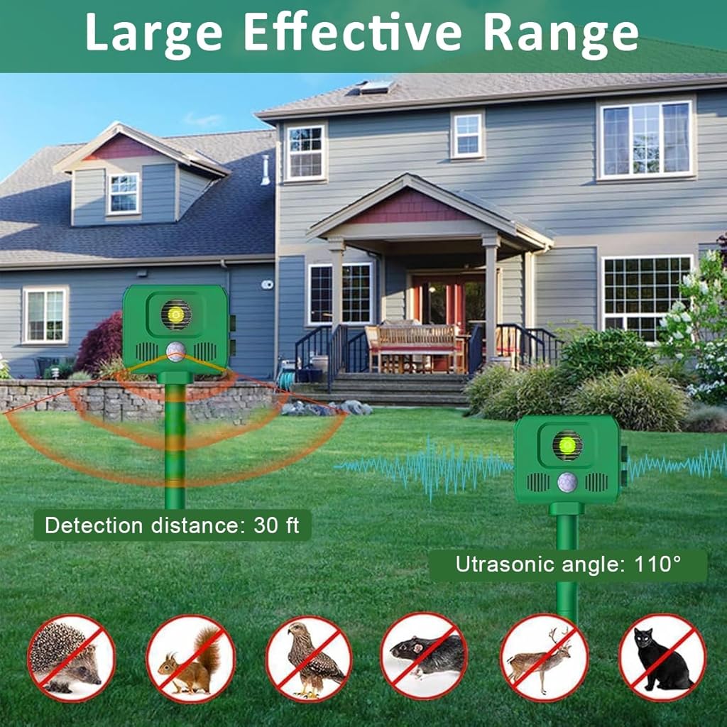 ORTIZA Outdoor Ultrasonic Animal Repeller - Solar Animal Repellent Devices - IP54 Waterproof Ultrasonic Repellent Device with Motion Sensor - Ultrasonic Animal Repellent for Dog, Rodent, Cat, Bird