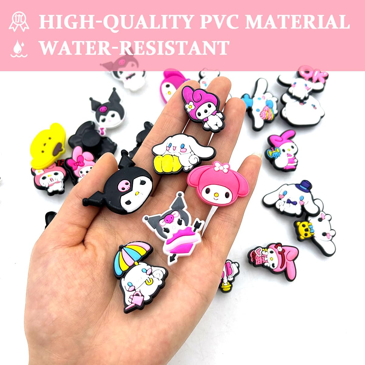 HASTHIP® 33Pcs Kawaii Clog Charms Sanrio Cartoon Shoe Charms PVC Cinnamoroll Slipper Charms for Girls Sanrio Charms for Clogs Slipper Casual Clogs Decoration Charms Fashion Clogs Charms