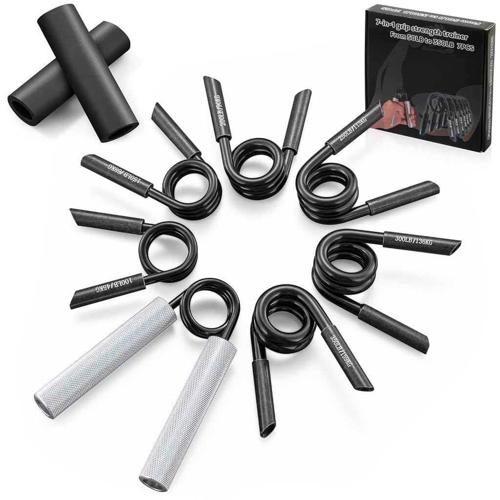 Proberos® 50-350lbs Adjustable Hand Grip Strengtheners Set 7-In-1 Hand, Wrist & Forearm  Strengthener with Aviation Aluminum Alloy Build, Foam Overgrips for Comfort, Portable for Gym, Office & Travel