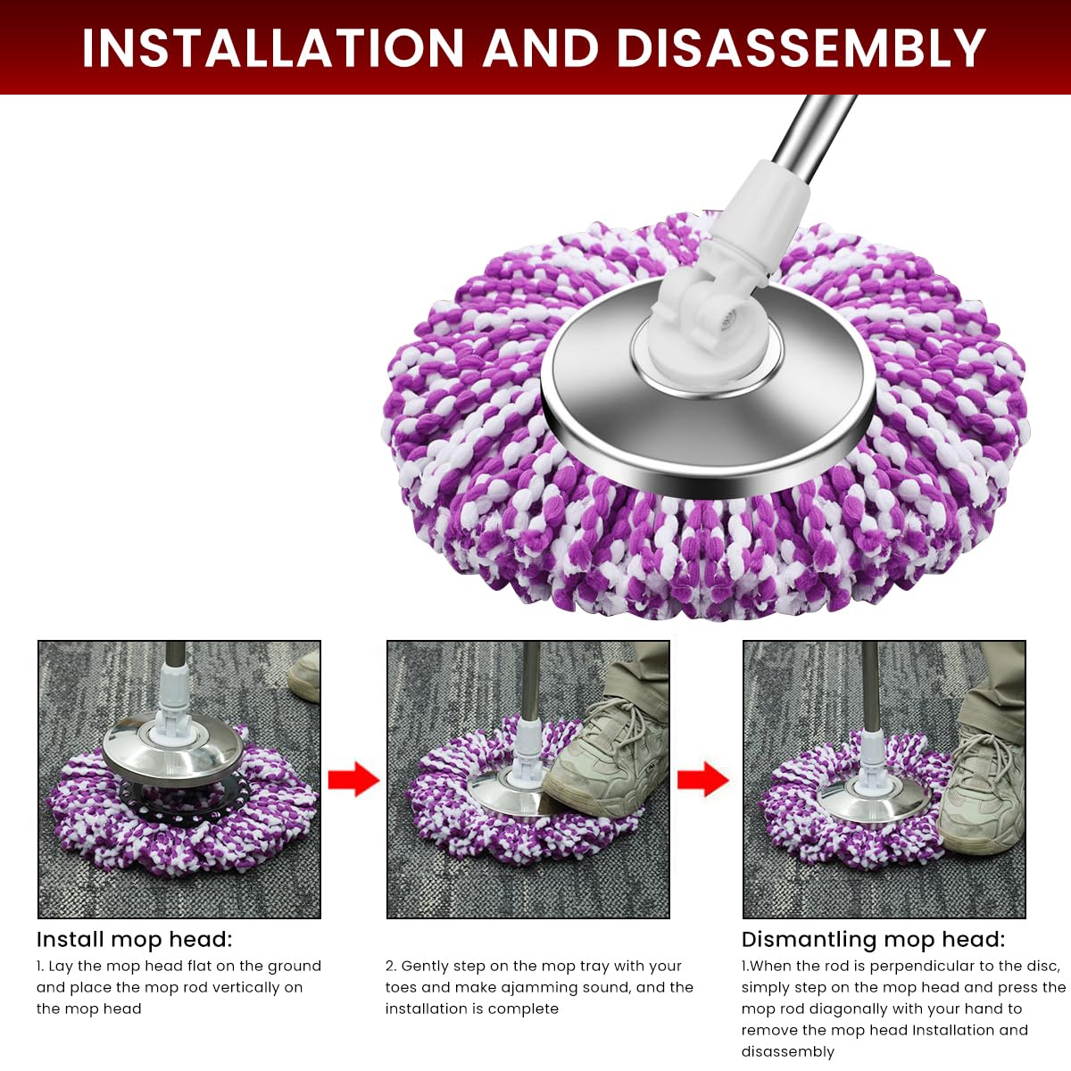 HASTHIP 360° Spin Floor Mop for Hardwood Tile & Laminate Floors with 14‑inch Head | Microfiber Wet and Dry Cleaning