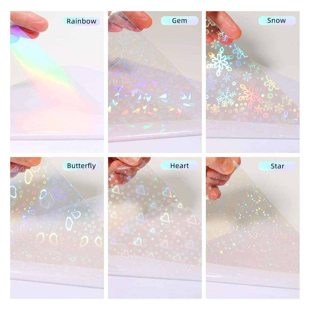 OFIFO® Holographic Sticker Paper - 36 Waterproof Vinyl Sheets with 6 Rainbow Patterns, DIY Craft & Festival Project Essential, 8.5x11 Inch Multicolor