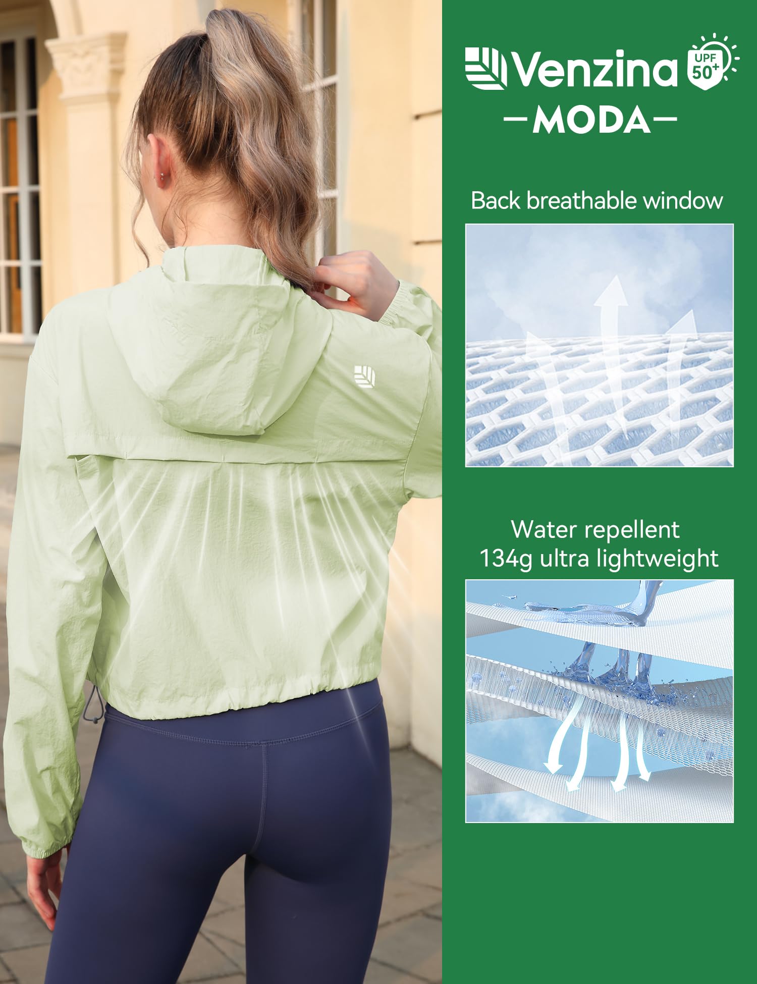 Venzina Sun Protection Jacket for Outdoor Use with Back Air Vent and UPF 50+ Nylon | Quick Dry Mint Hoodie for Women