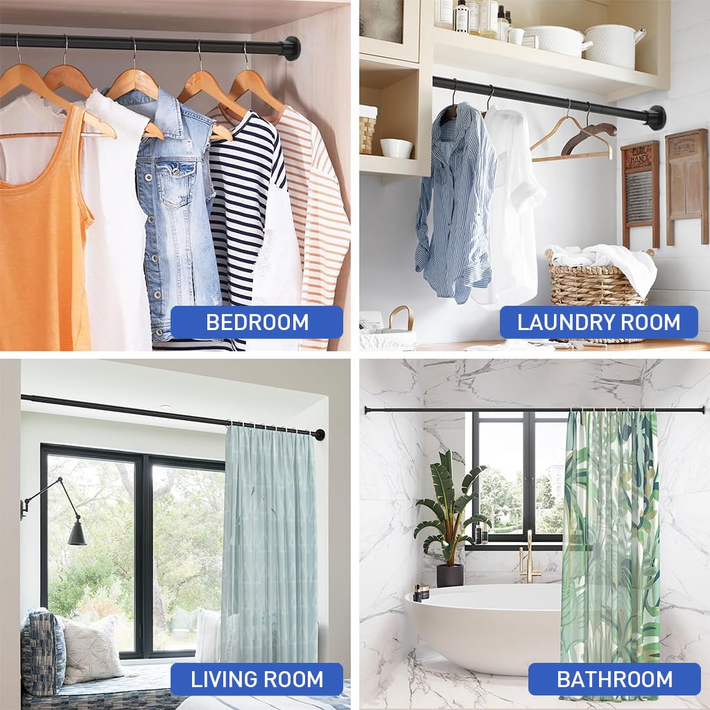 HASTHIP Shower Curtain Rod for Bathroom and Window with Spring-Loaded Mechanism 43.3–78.7 in Stainless Steel