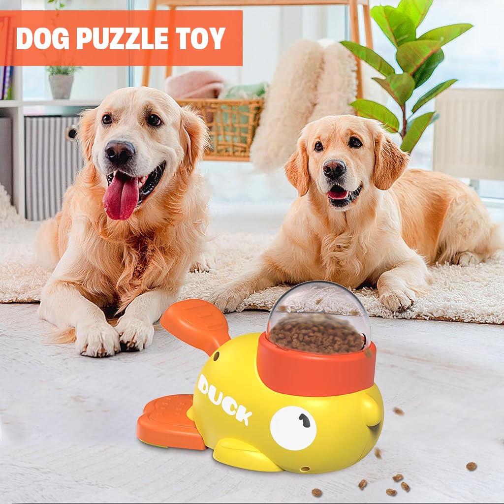 Qpets Dog Puzzle Toy for Brain Training with Foot-On Paddle Dispenser | Cartoon Duck Design