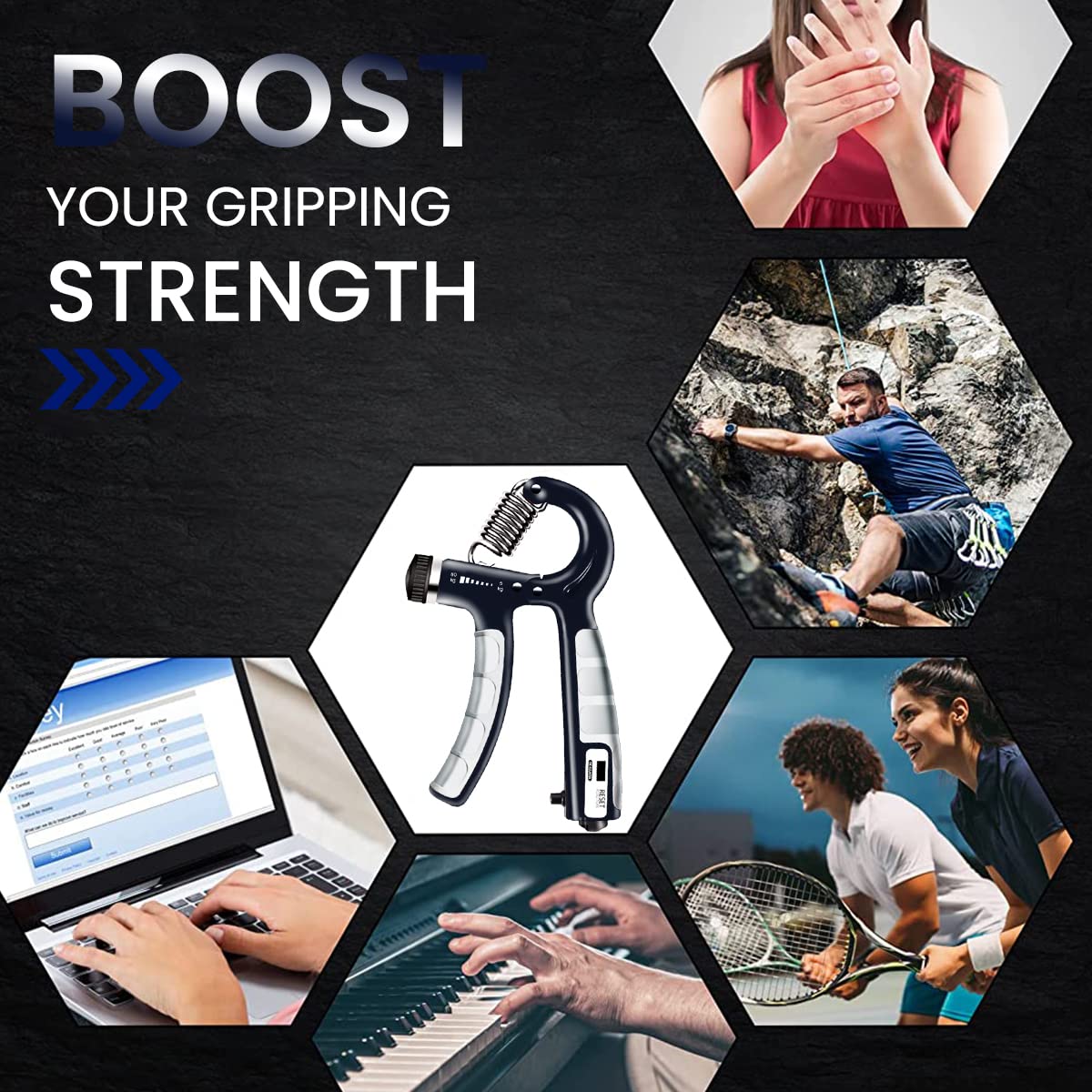Proberos Hand Grip Strength Trainer for Forearm and Finger Exercise with 11‑132lbs Adjustable Resistance and Built‑in Digital Counter | Blue