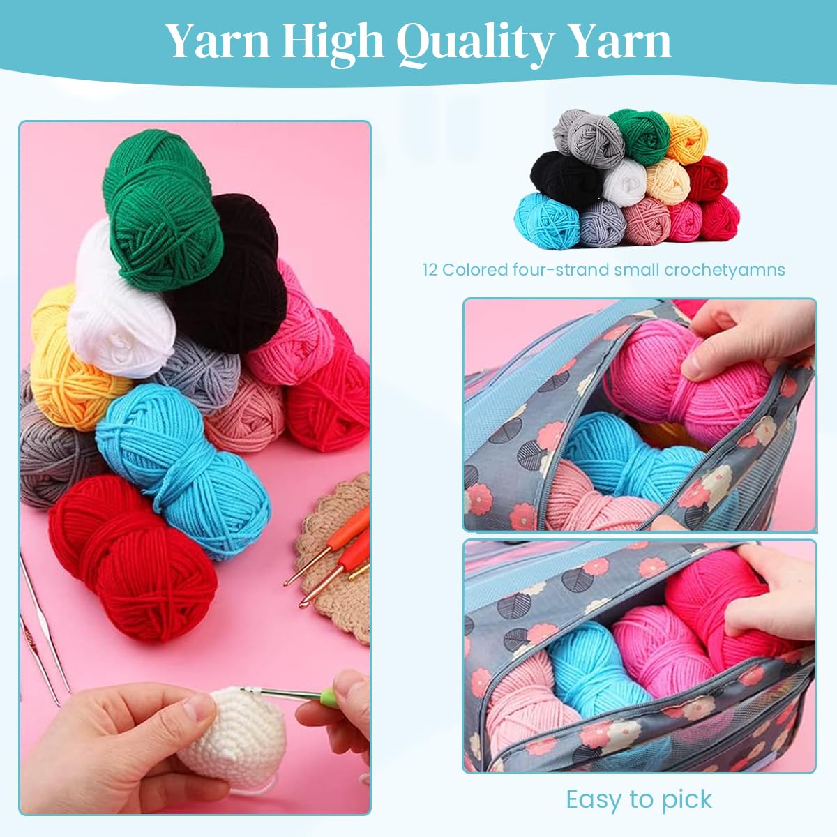 HASTHIP Crochet Kit for Beginners with 130 pcs Tools and Ergonomic Hooks | 12 Yarn Colors