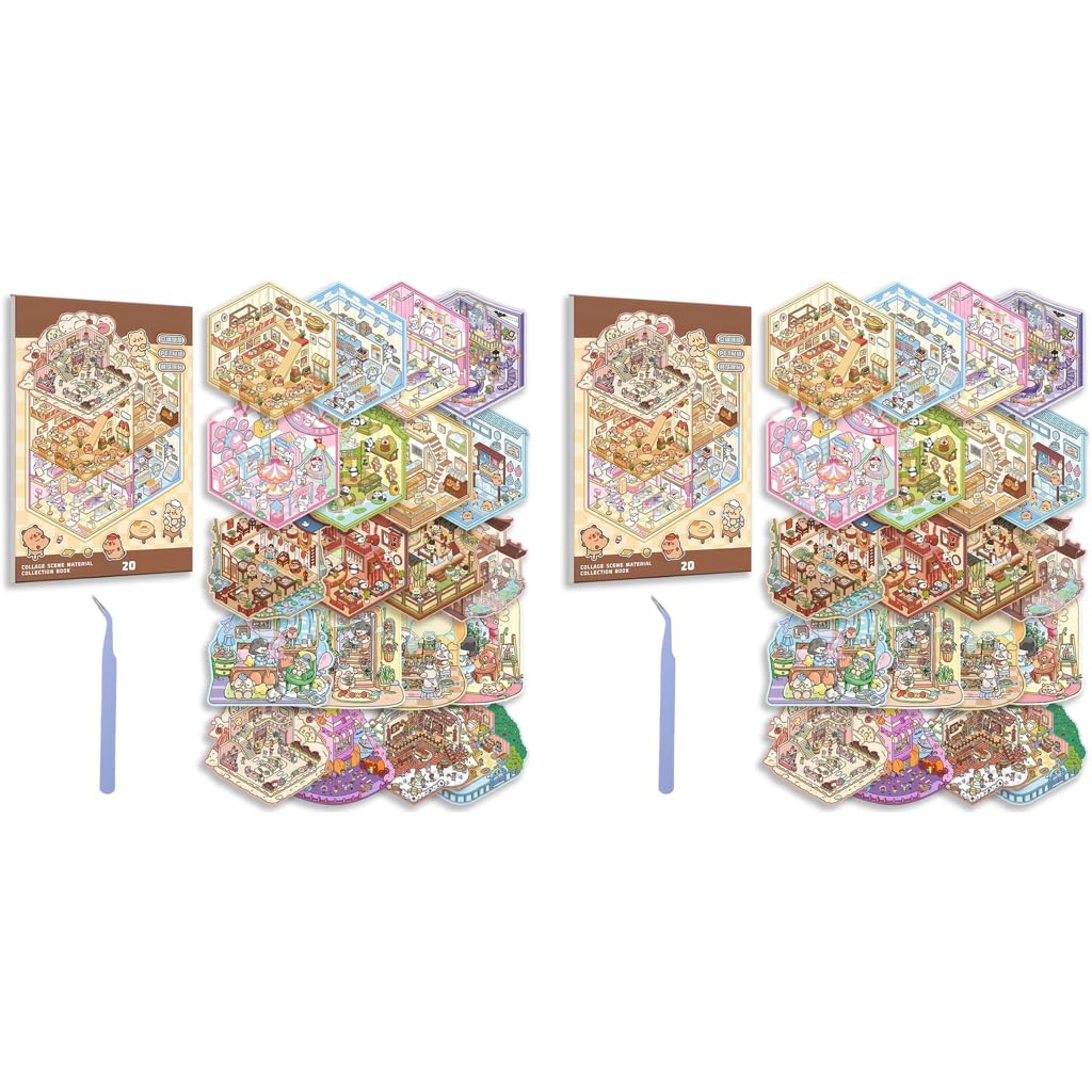 HASTHIP® 40PCS DIY 3D House Stickers with Tweezer Cute Set Scene Korean Fun Stacking Miniature Learning Toy for Parties Solo or Group Play