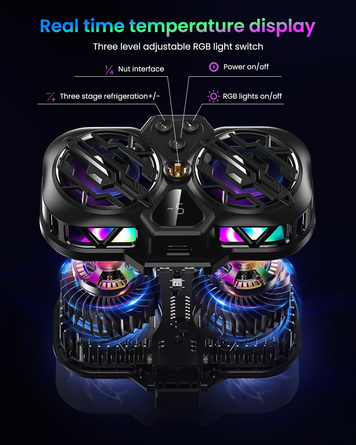 ZORBES Mobile Cooler for Gaming with Dual Fan Digital Display and 3-Speed RGB | Fits 4.5–6.7 in Phones