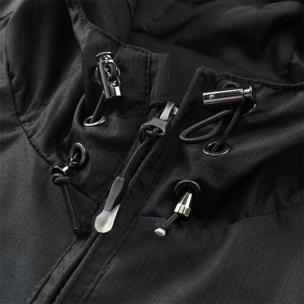Proberos Outdoor Jacket for Men with Drawstring Hood and Pockets | Lightweight Windproof Polyester Coat Size L