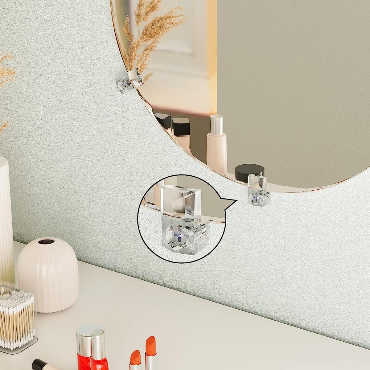 HASTHIP Mirror Holder Clips Kit for Wall Mounting with Screw Fixed Design Clear Plastic 20 Pack