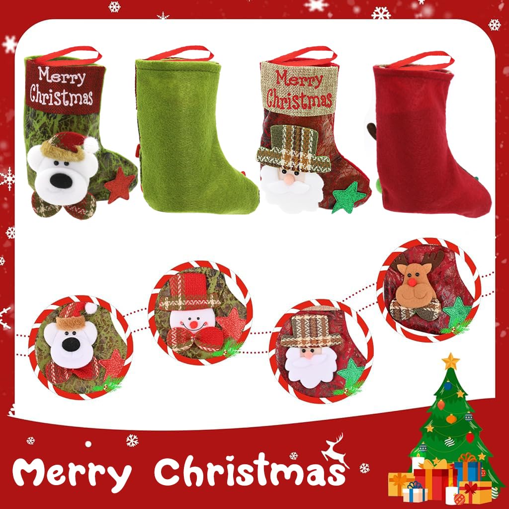 ZIBUYU Christmas Stockings for Tree and Home Decor with Hanging Loops | 4pcs 3.94x6.69 in Plush
