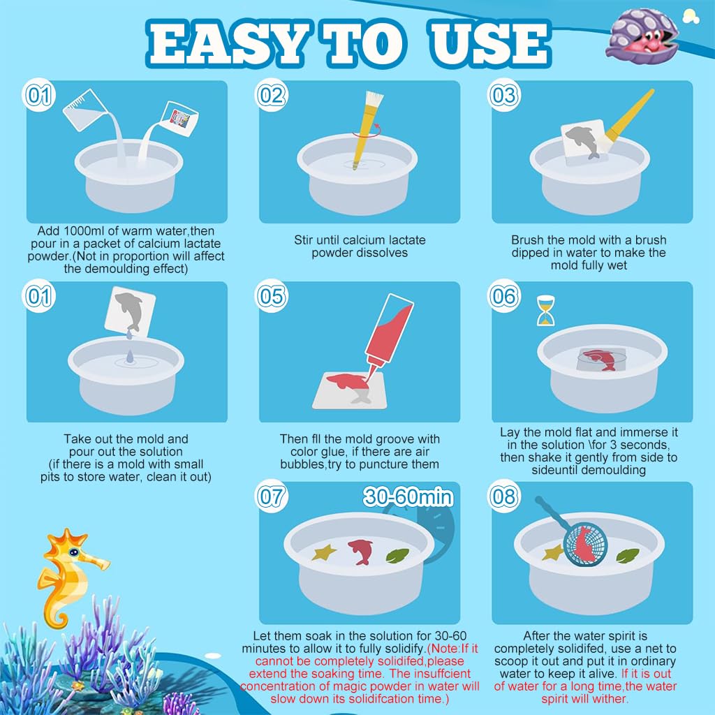 PATPAT Magic Water Elf Art Craft Kit for Kids with 4 Pigments and 6 Animal Molds | DIY Fun