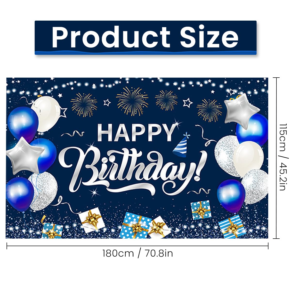 HASTHIP Happy Birthday Decorations Banner for Party Photos with HD Print | 70.8 x 45.2 in Blue Polyester Backdrop