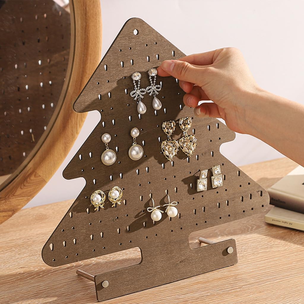HASTHIP Wooden Earring Jewelry Organizer for Dresser with 30x29cm Tree Display | Space-Saving Storage Rack