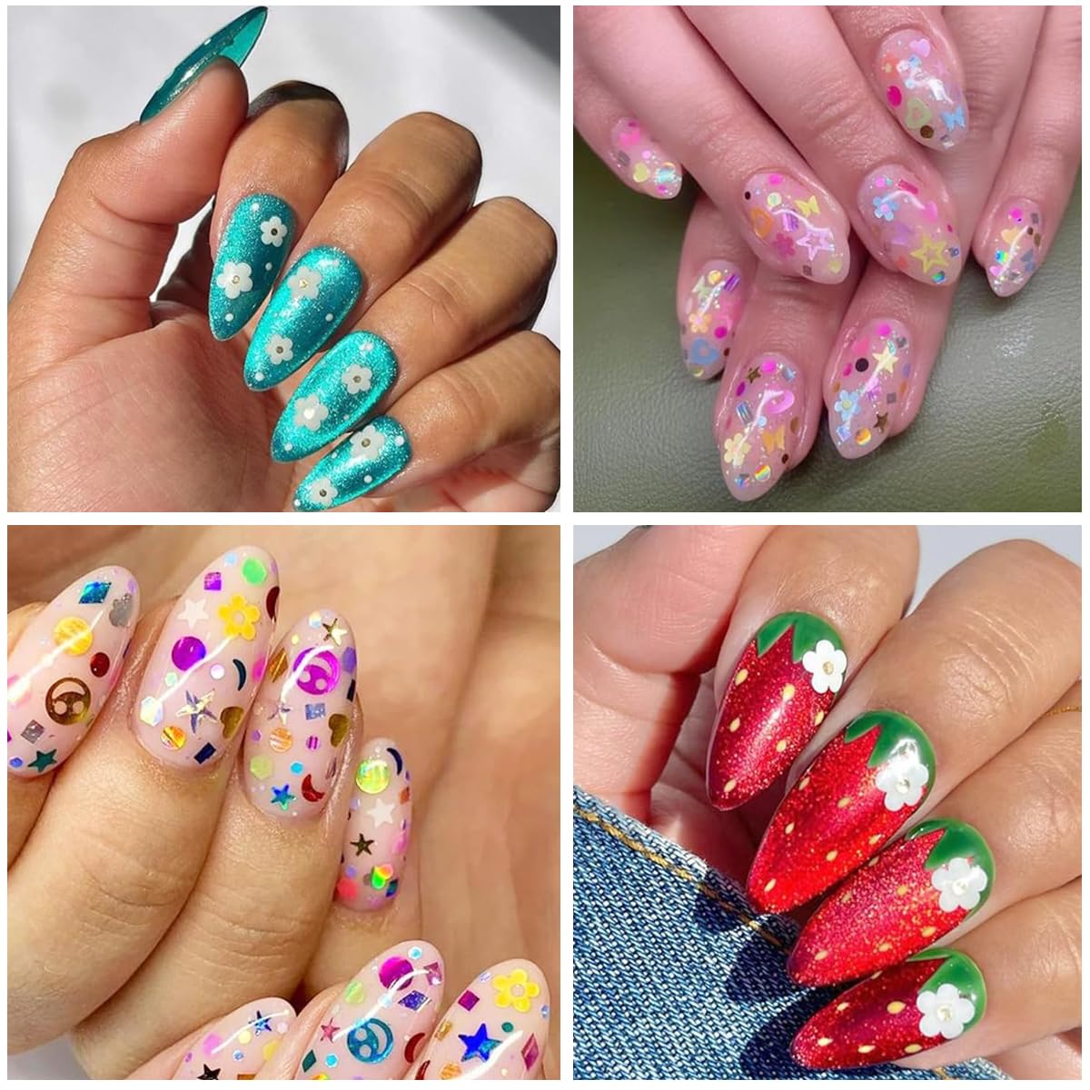 MAYCREATE Flower Nail Glitter Sequins for DIY Manicure with 12 Grids Mixed Colors | 3D Floral Nail Art Charms