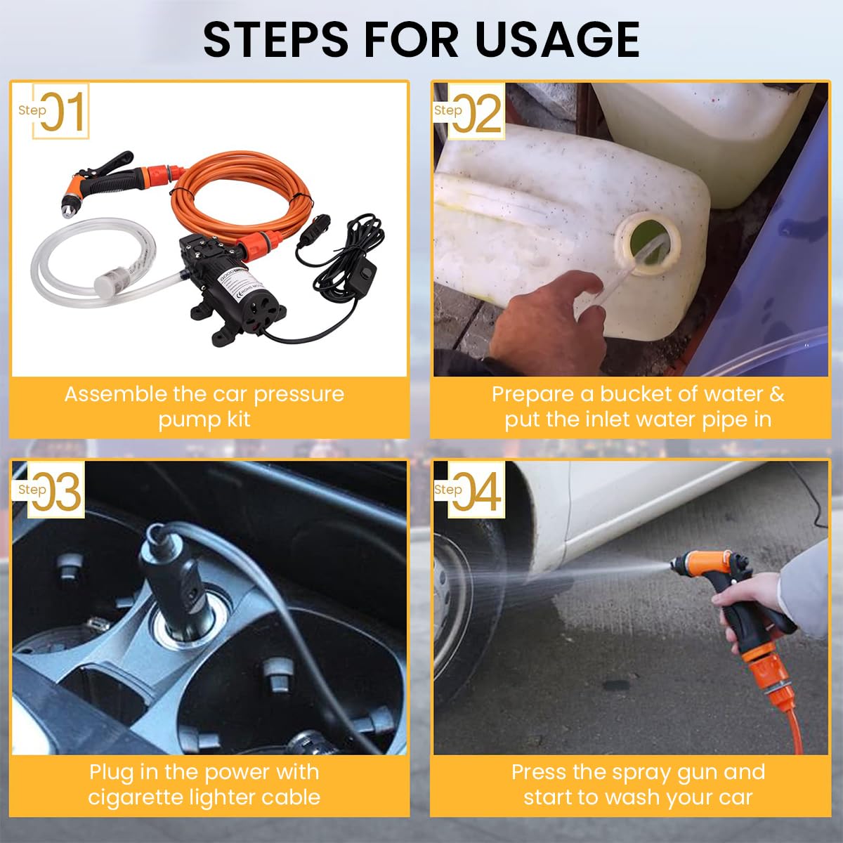 STHIRA 12V Portable Electric Car Washer for Cars and Bikes with 100W 60Psi Pump | 3 Spray Modes and Copper Coil Design