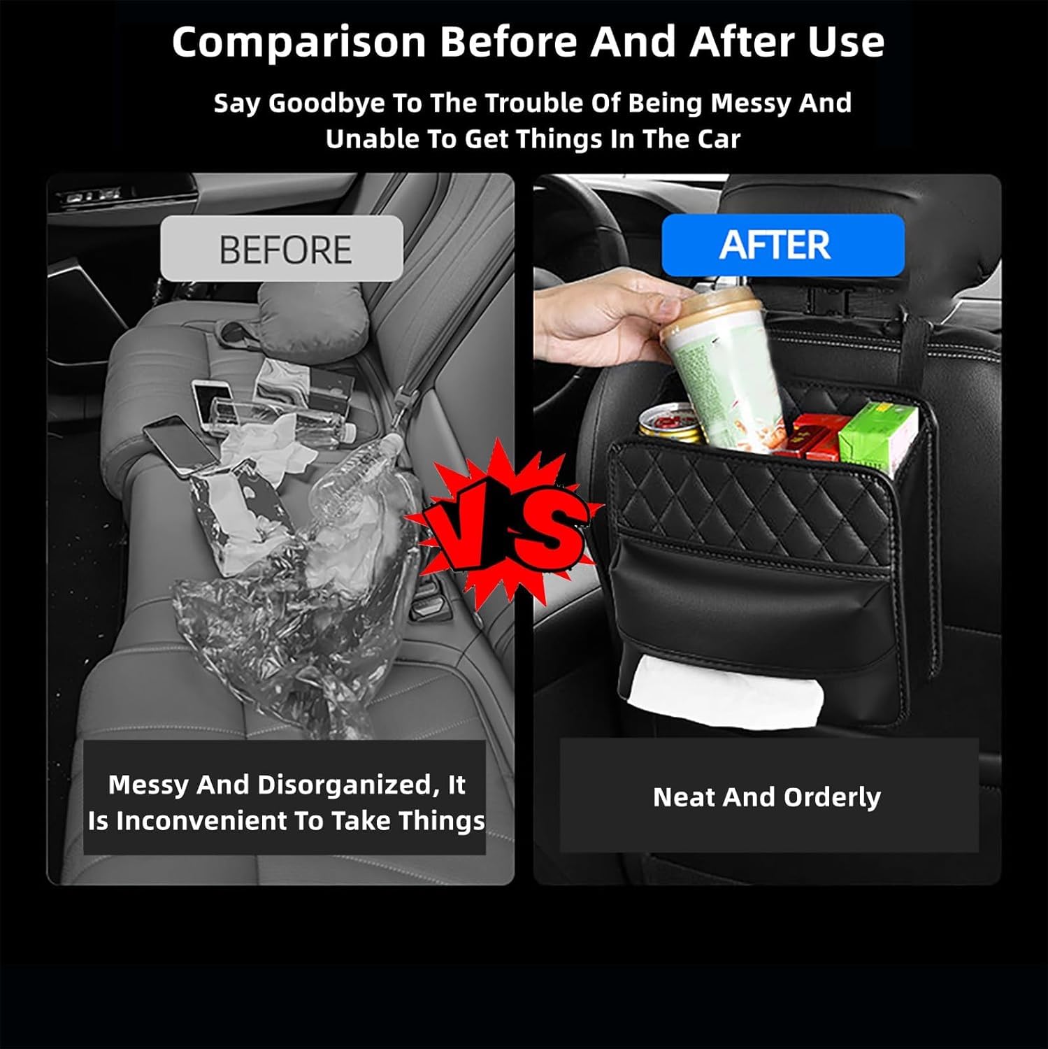 STHIRA PU Leather Car Seat Back Organizer with Tissue Holder for Travel and Storage | Waterproof Multi Pocket Design