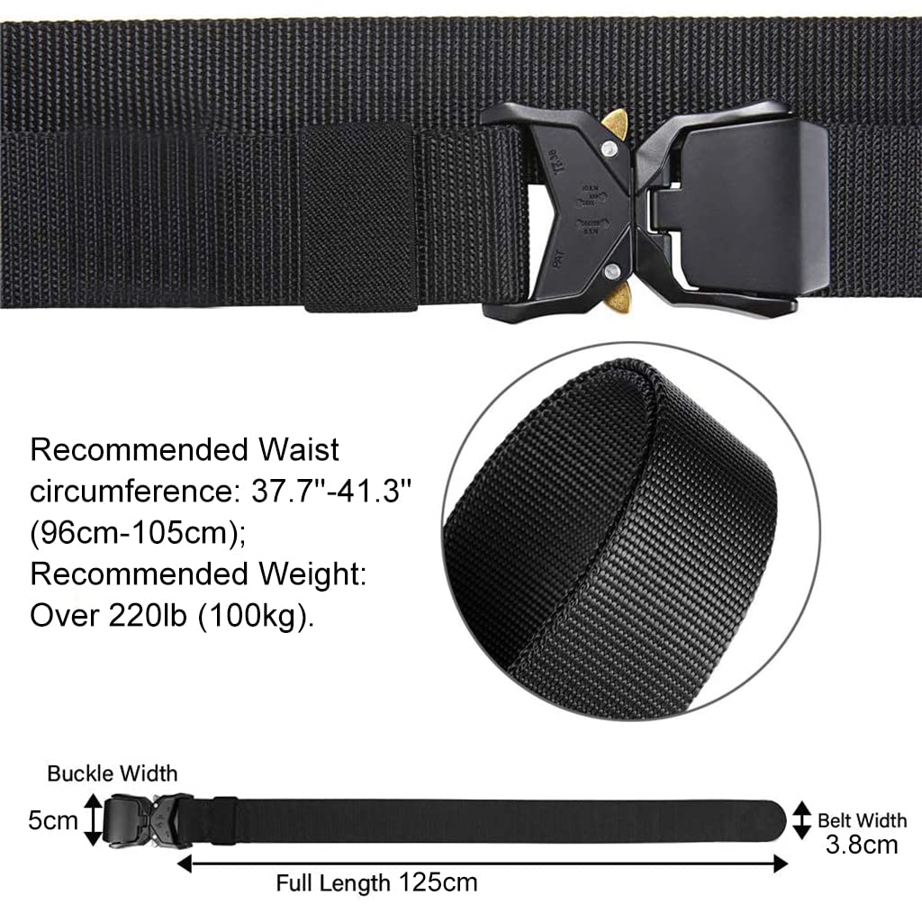 GUSTAVE Tactical Belt for Men with 49.2 in Nylon Webbing and Quick Release Aluminum Buckle | Black