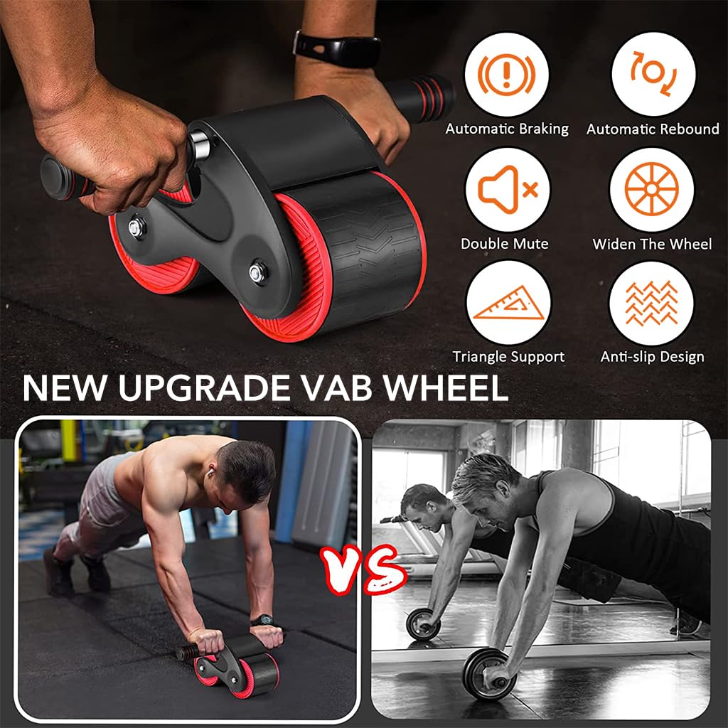 Proberos Ab Roller for Home Workout with 10.5cm Dual Wheel Springback | Red Fitness Trainer
