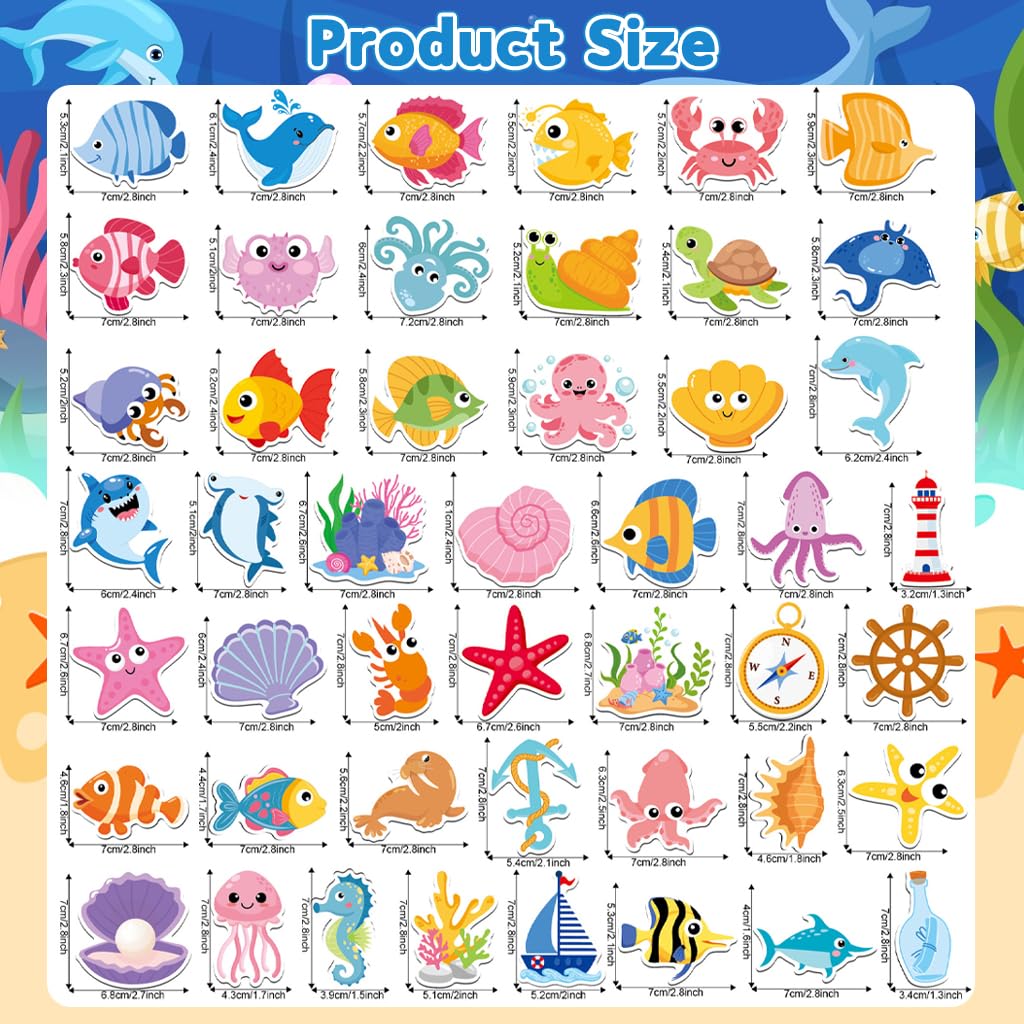 SNOWIE SOFT Cartoon Ocean Animal Fridge Magnets 48pcs for Refrigerator and Classroom Décor