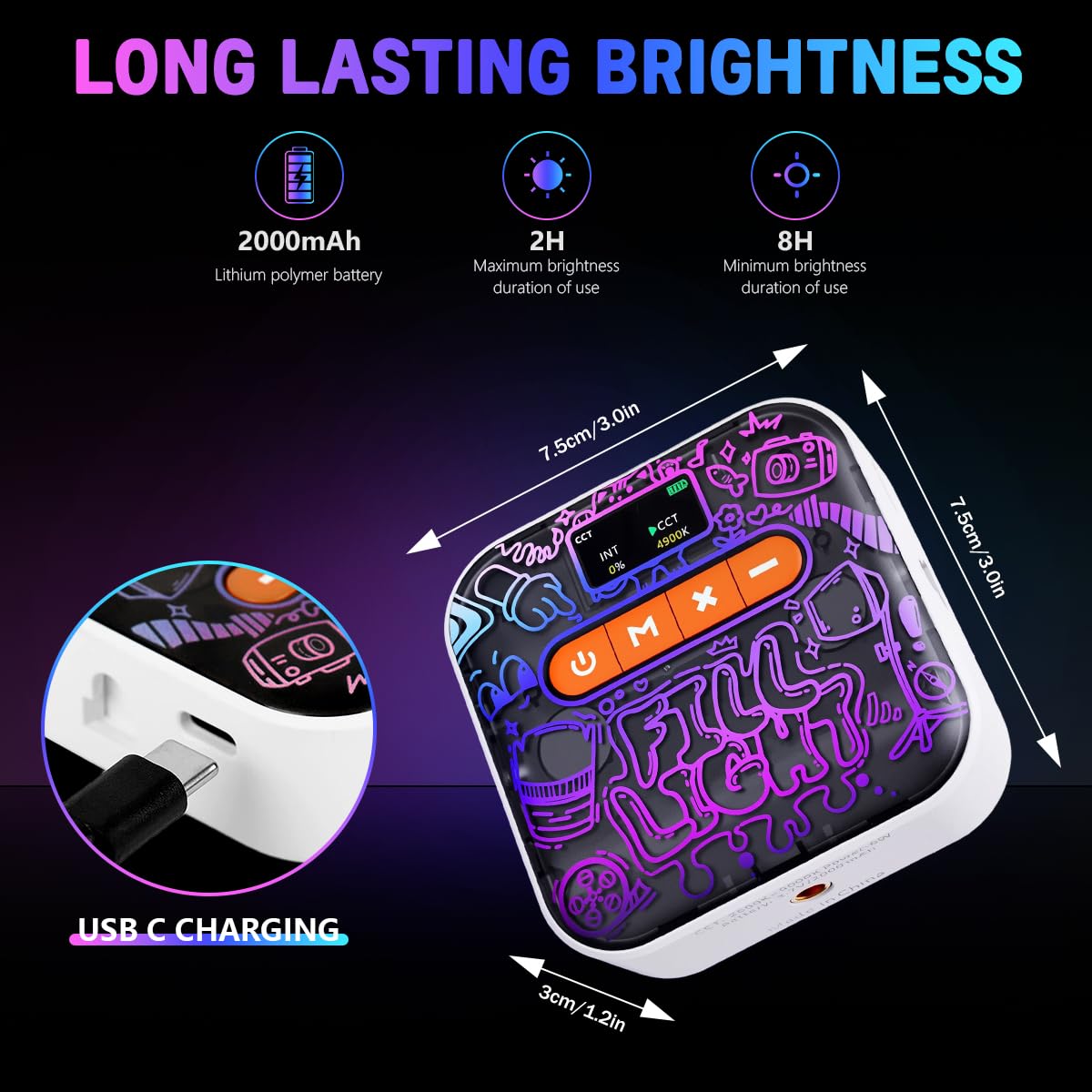 ELEPHANTBOAT RGB Light for Phone and Camera Photography with 2000mAh Battery | Magnetic Mount