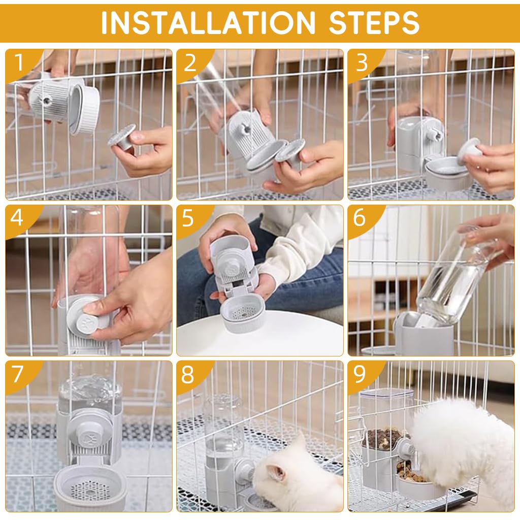Qpets Auto Cat Feeder with 1200ml Food & 520ml Water Bowls featuring Gravity Feed System | Cage Mounted for Small Pets