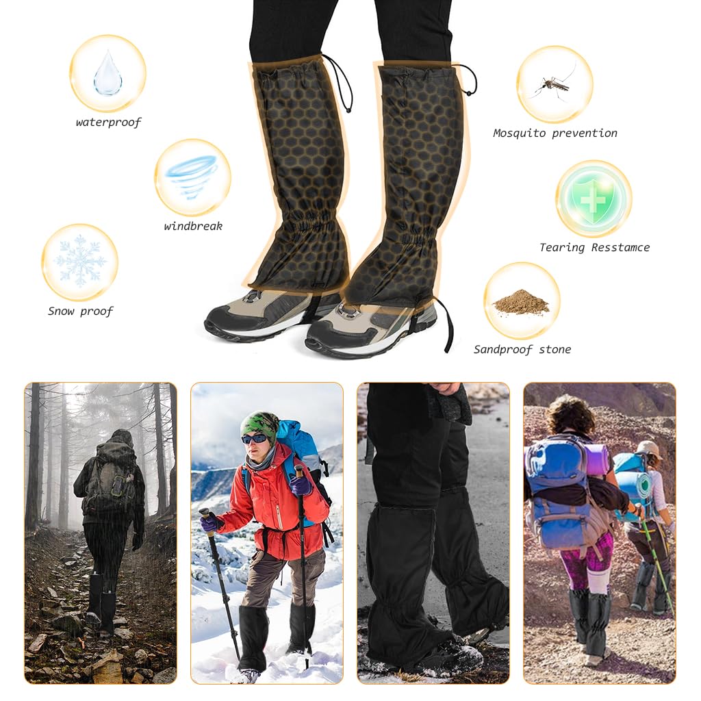 GUSTAVE Gaiters for Hiking and Climbing featuring Secure Fasten Belt and Waterproof Polyester | Adjustable Knee Length Protection for Adults