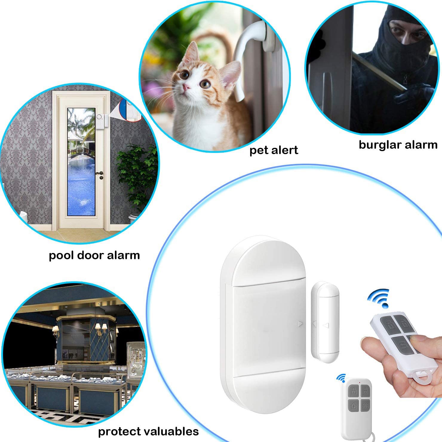 HASTHIP  Home Security Window & Door Alarm Bell Sensor Door Window Burglar Alarm 130db,Burglar Alert Sensor with Remote Control,3 Alarm Sounds,Nail Free Installation Home Security System