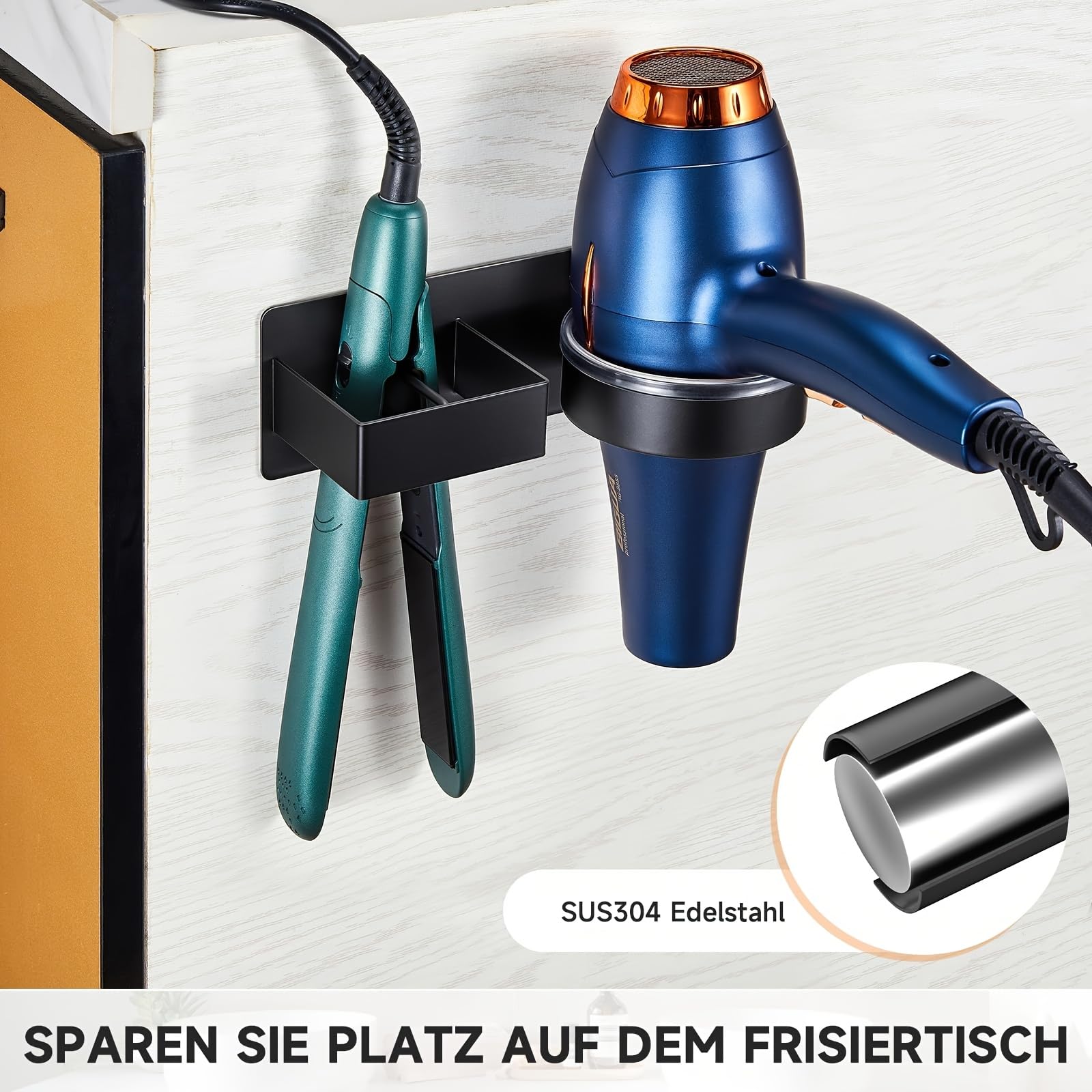 HASTHIP Wall Hair Dryer Organizer for Bathroom with Cable Management Knob | Carbon Steel Storage Rack