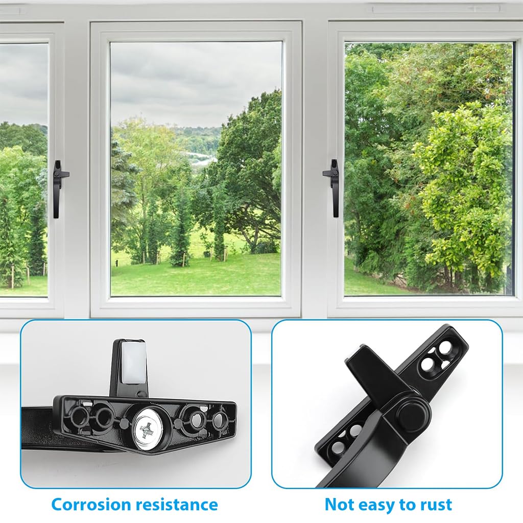 Serplex® Window Handles for UPVC Windows Lockable Right Cockspur Window Handle Black Double Glazing Aluminum Zinc Alloy with Fixing Screws, Window Handle Replacement for Home Windows and Doors