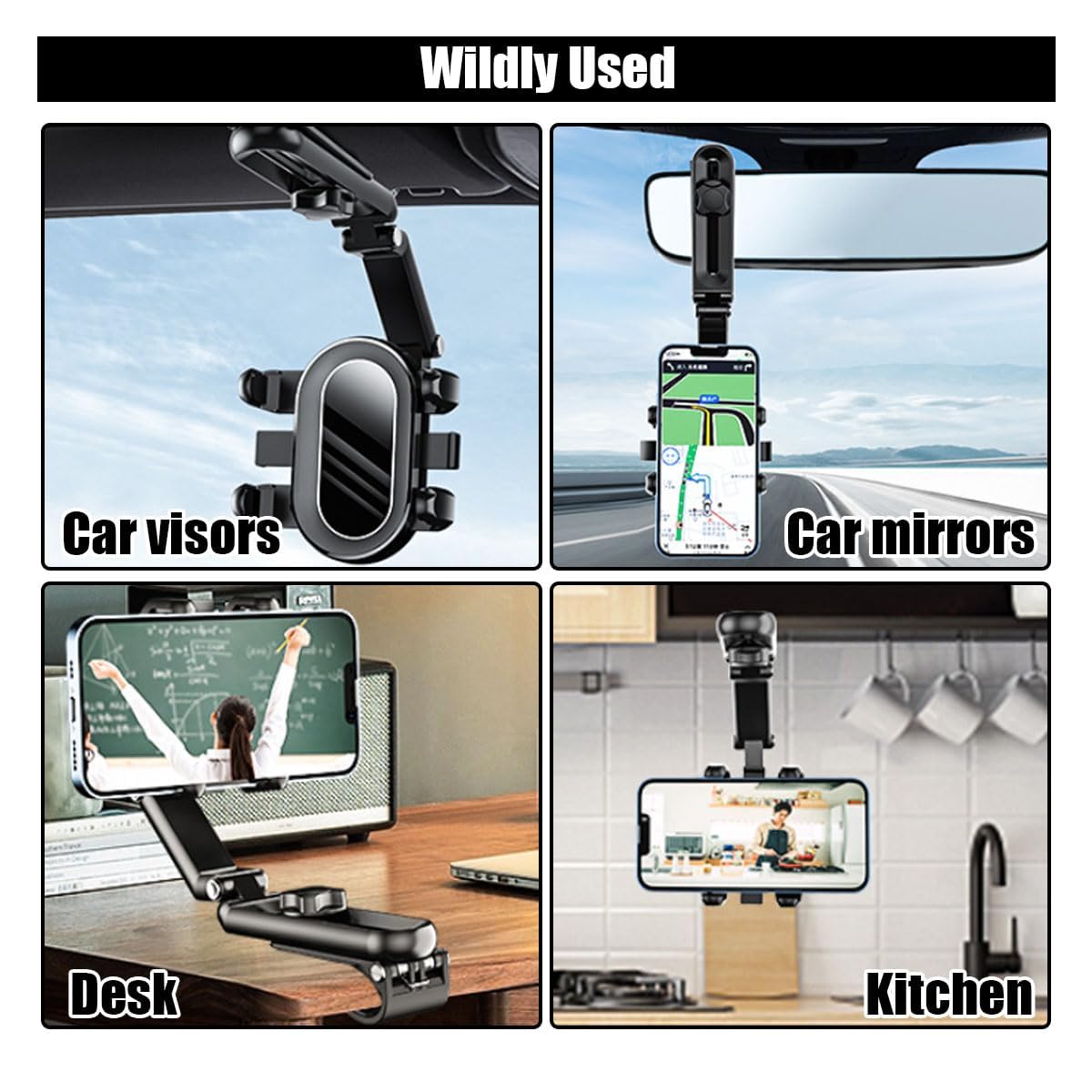 STHIRA Sun Visor Car Phone Holder for Universal Smartphones with 360° Rotation & Telescopic Arm