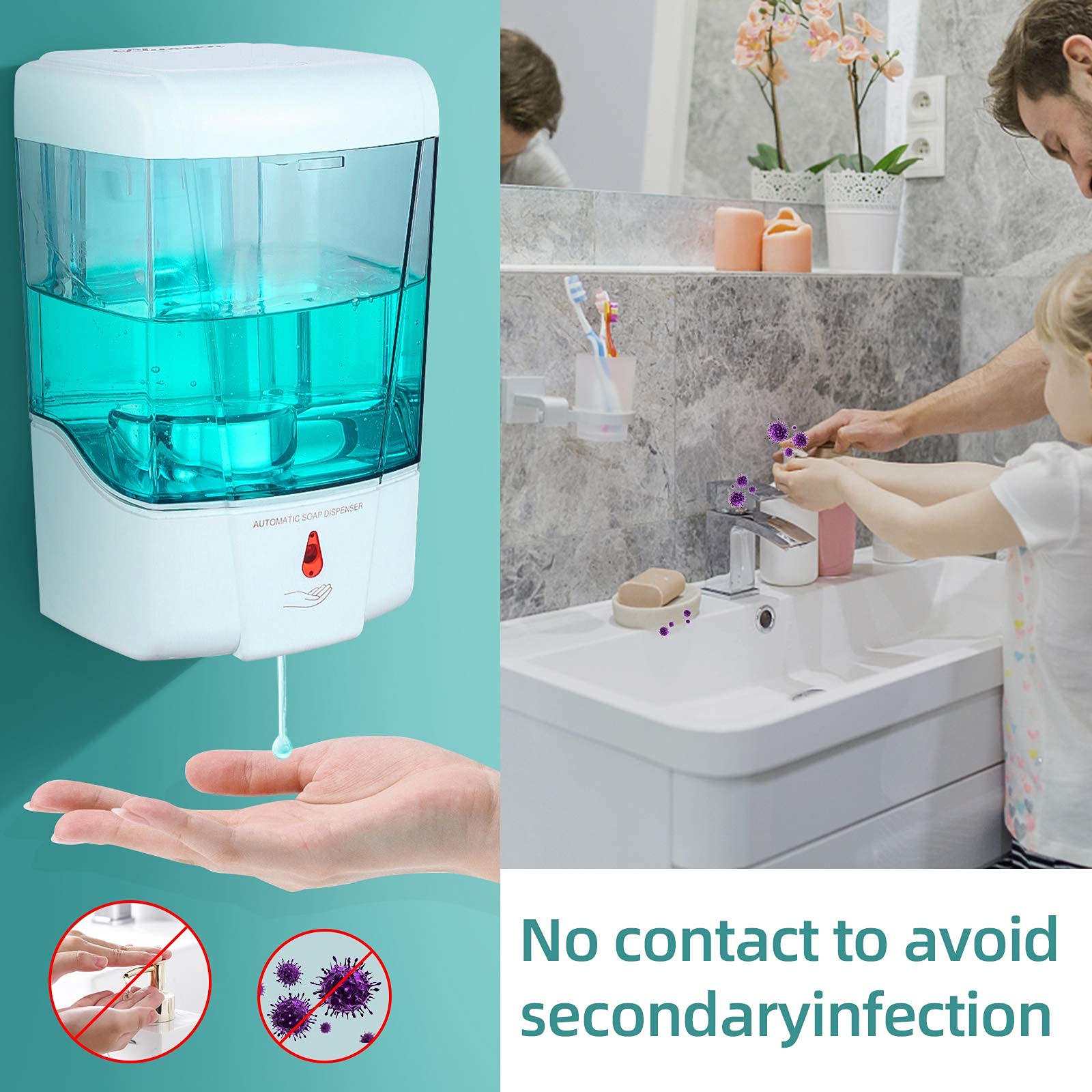 HASTHIP® Automatic Soap Dispenser Wall-Mounted Infrared Disinfection Dispenser, Non-Contact Hand Sanitizer Dispenser, Suitable for Home, Bathroom,Kitchen, Public Places (700 ml)